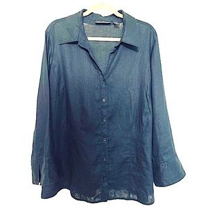 I.N.C. Woman 100% Linen Black Button Down Shirt